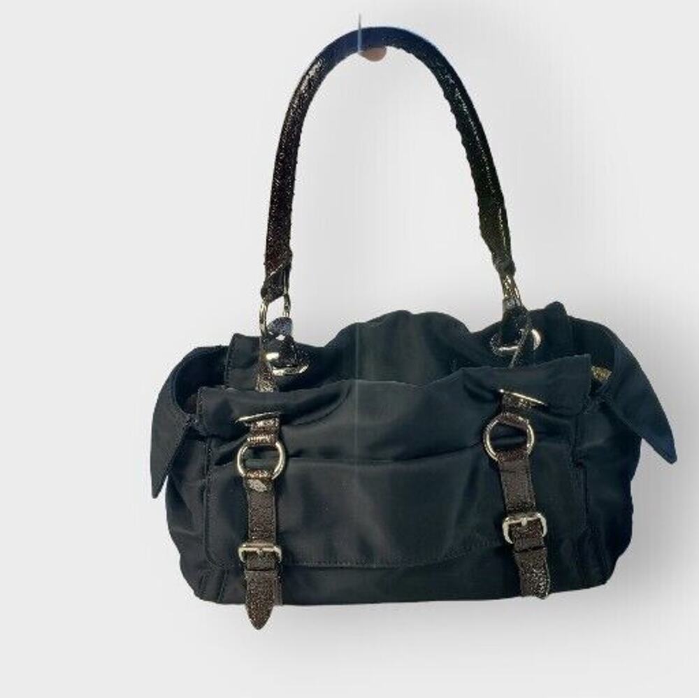 Donald J Pliner Large Black Shoulder Satchel Handbag Purse Double Handles